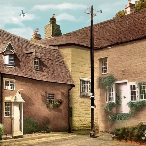Prompt: digital matte glossy painting nostalgic 1 9 5 0 s british village, detailed in the style of trevor mitchell