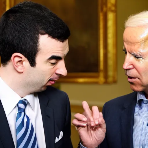 Prompt: Nathan Fielder conversing with Joseph Biden