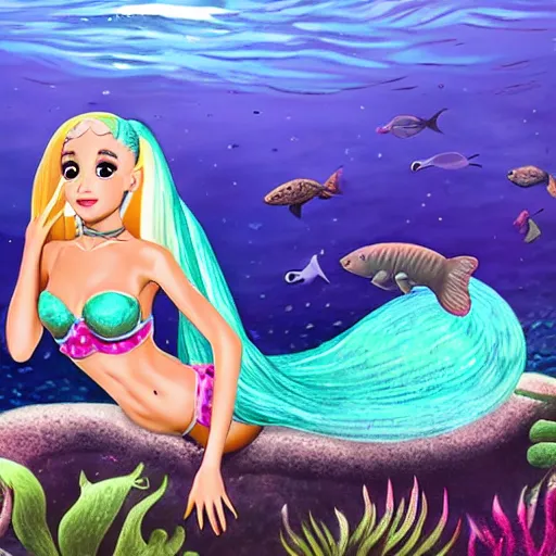 Prompt: Ariana Grande as a mermaid