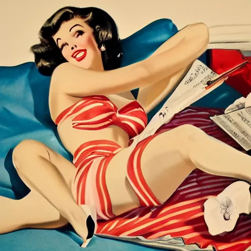 Prompt: 1950s pin-up girls laying down, photorealistic, studio lighting, very detailed