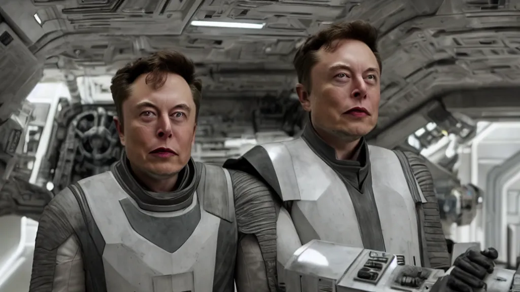Prompt: A shot from the star wars movie starring elon musk