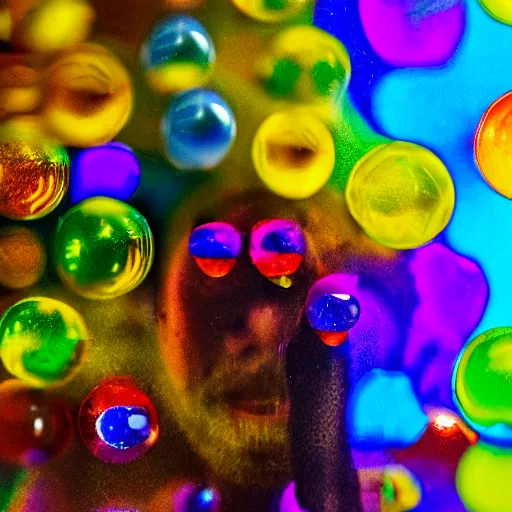 Image similar to an orbeez glowing inside a person's ear, macro detail in the style of dana schutz