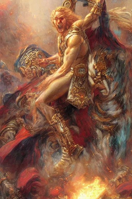 Prompt: portrait of rand al'thor channeling the one power during the last battle. art by gaston bussiere.