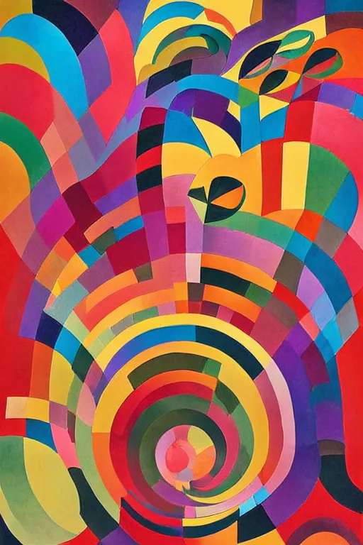 Prompt: guitar, notes, rainbow geometric architectures blend with organic shapes, abstract expressionism, essence of street forms, geometric structures in style of sonia delaunay, high detail, symmetry, poster