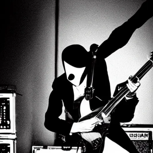 Prompt: slenderman playing guitar in oasis band