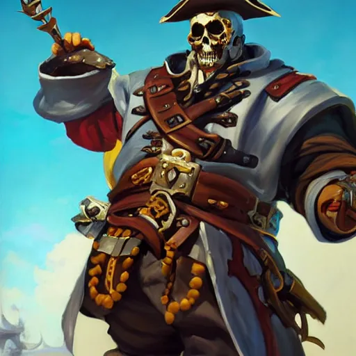 Image similar to greg manchess portrait painting of partially armored undead pirate captain lechuck as overwatch character, medium shot, asymmetrical, profile picture, organic painting, sunny day, matte painting, bold shapes, hard edges, street art, trending on artstation, by huang guangjian, gil elvgren, ruan jia, greg rutkowski, gaston bussiere