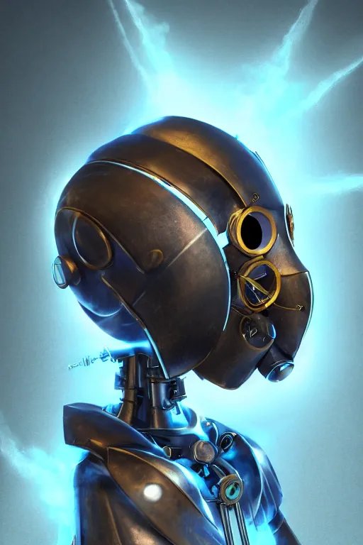 Image similar to steampunk mask minimalist fantasy art robot ninja helmet, global illumination ray tracing hdr fanart arstation by sung choi and eric pfeiffer and gabriel garza and casper konefal radiating a glowing aura