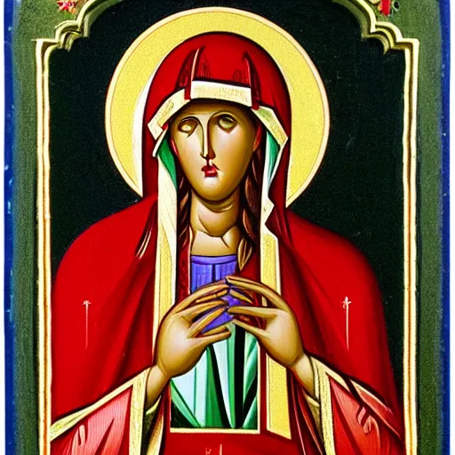 Prompt: virgin mary smoking a joint orthodox iconography