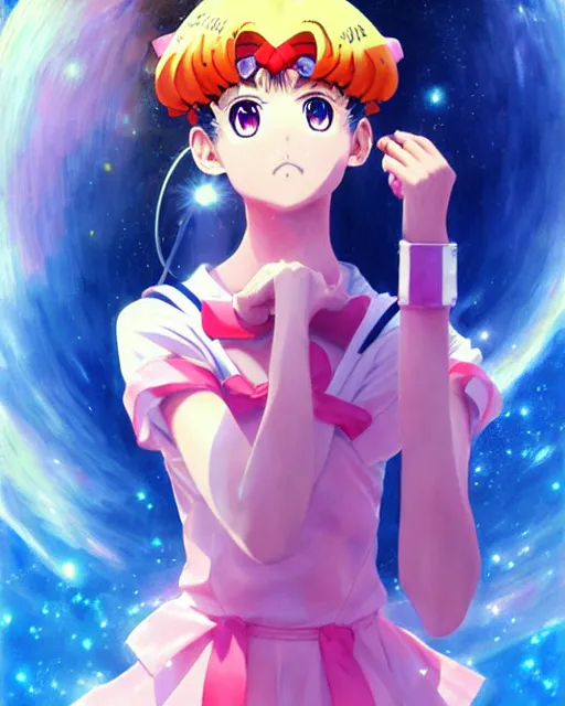 Prompt: portrait Anime as Sailor Moon girl || cute-fine-face, pretty face, realistic shaded Perfect face, fine details. Anime. realistic shaded lighting poster by Ilya Kuvshinov katsuhiro otomo ghost-in-the-shell, magali villeneuve, artgerm, Jeremy Lipkin and Michael Garmash and Rob Rey Sailor-Moon