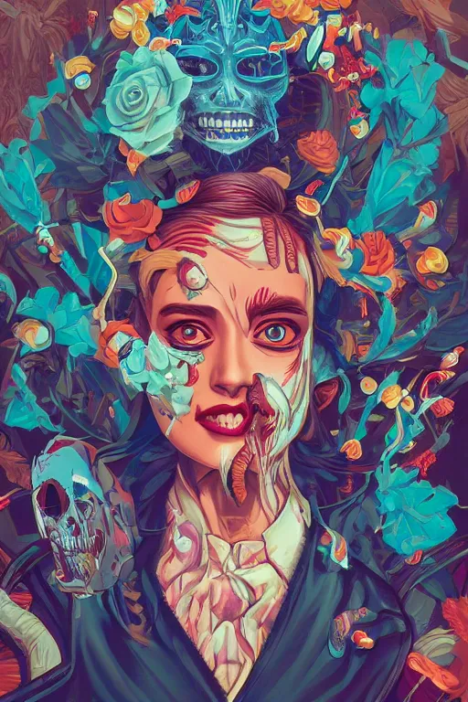 Image similar to an undead human smiling cute, tristan eaton, victo ngai, artgerm, rhads, ross draws