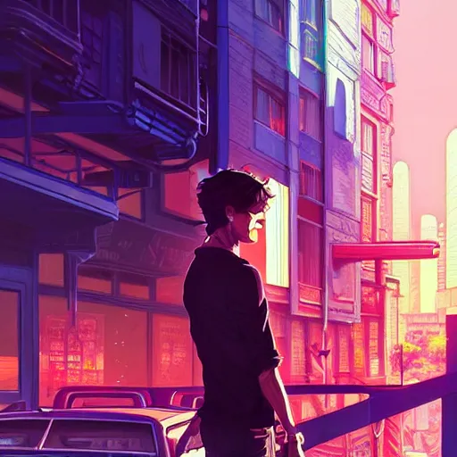 Prompt: Paul Wesley, city background, intricate, highly detailed, digital painting, artstation, official media, anime key visual, concept art, rich vivid colors, ambient lighting, sharp focus, illustration, art by Artgerm, Makoto Shinkai, Ilya Kuvshinov, Lois Van Baarle, and Rossdraws