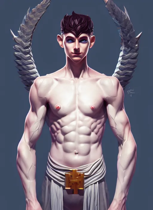 Image similar to the god hermes, white skin, male, portrait, sharp focus, digital art, concept art, dynamic lighting, subsurface scattering, photoreal, trending on artstation, by emylie boivin and rossdraws