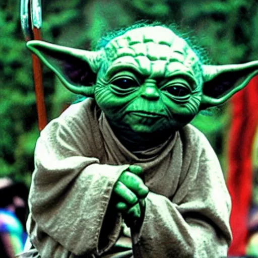 Image similar to yoda performing at woodstock