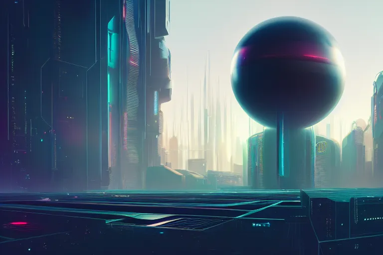 Image similar to wide shot cyberpunk giant server in spherical digital space, highly detailed, smooth, sharp focus, illustration, beautiful, geometric, trending on artstation, cinematic, artwork by WLOP