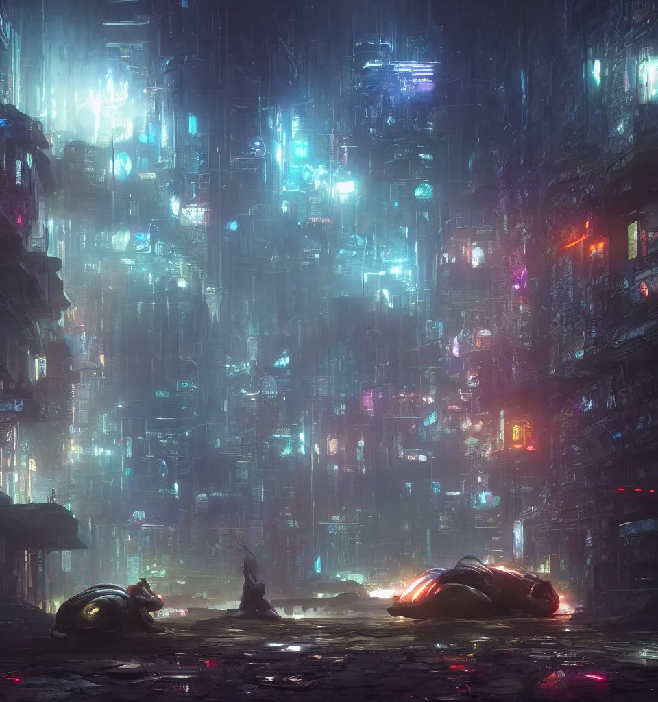 Image similar to large cyberpunk toad, cinematic, highly detailed, octane render, cg, rich cinematic atmosphere, perfect digital art, mystical journey in strange world, Mystical, cyberpunk, sci-fi, surreal, glowing lights, sharp focus, high detailed, by Greg Rutkowski, Gary Houston, Stephan Martiniere