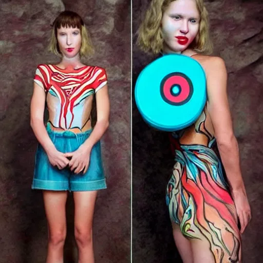 Image similar to full body painting of the stranger things logo on a beautiful fashion model