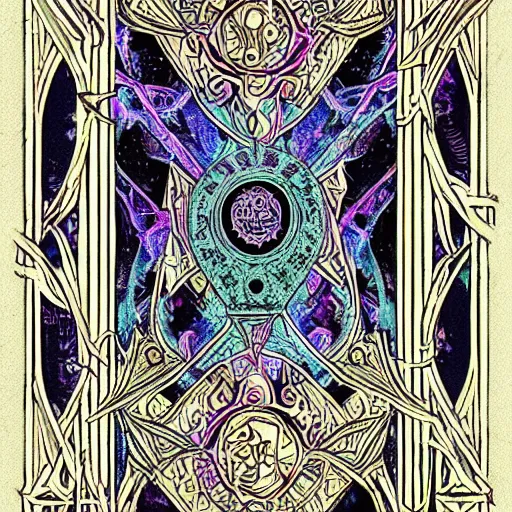 Prompt: Arcane Tarot, frame intricate, Fantasy, 2d Digital Art, Hearthstone card style detailed decorative flourishes, symmetrical centered