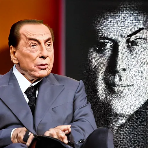 Image similar to silvio berlusconi as homelander ( the boys ) projecting laser from his eye