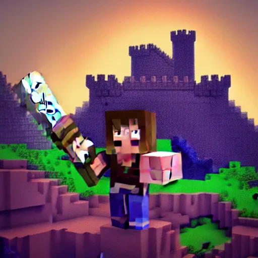 Image similar to dream smp minecraft cartoon wilber soot holding a dynamite stick on top of a castle, digital art, detailed illustration, featured on artstation, key lighting