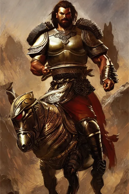 Prompt: attractive beefy male with armor, ancient china, three kingdoms, character design, dynamic lighting, cool and bright tint, painting by gaston bussiere, craig mullins, j. c. leyendecker, tom of finland