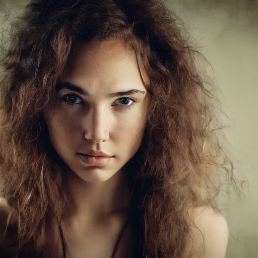 Image similar to a masterpiece portrait photo of a beautiful young woman who looks like an eskimo gal gadot, symmetrical face, random background scene