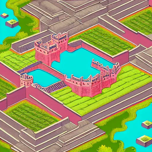 Prompt: ! dream isometric view of a japanese fortress castle, dynasty, fanciful, colorful, illustration, artstation award, geometrical, isometric
