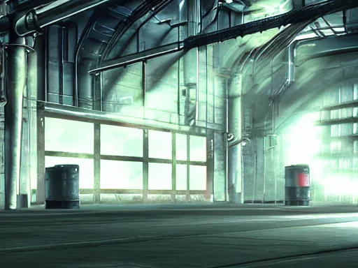 Prompt: final fantasy 7 background, factory interior, pre-rendered