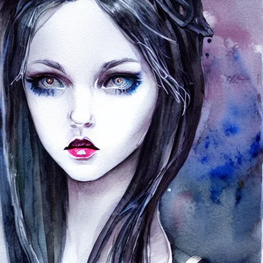 Prompt: watercolor art on paper, scorpio girl portrait gothic, highly detailed, artstation, masterpiece, award - winning