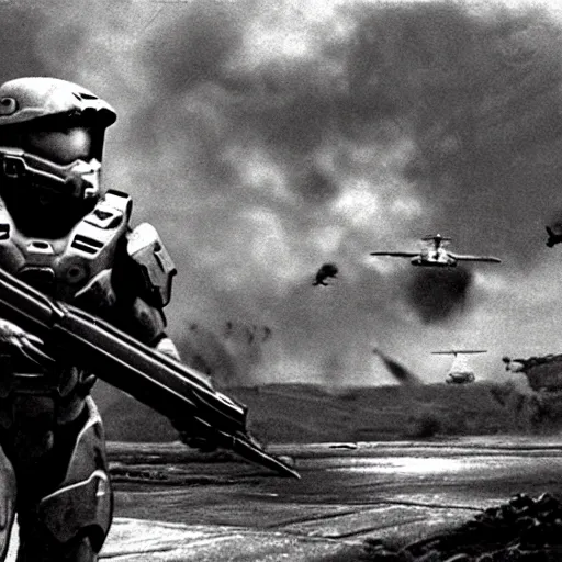 Prompt: halo game spartans in world war 2, old movie, dramatic, detailed, black and white, old movie scene, 1 9 4 0 france