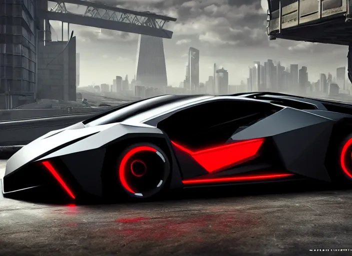 Prompt: cyberpunk lamborghini concept inspired car, futuristic look, highly detailed body, aerodynamic body, photorealistic camera shot, bright studio setting, studio lighting, crisp quality and light reflections, unreal engine 5 quality render