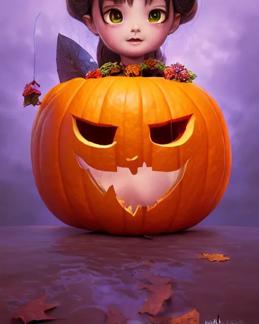 Prompt: An epic fantasy comic book style portrait painting of an extremely cute and adorable very beautiful pumpkin pie girl, character design by Mark Ryden and Pixar and Hayao Miyazaki, unreal 5, DAZ, hyperrealistic, octane render, cosplay, RPG portrait, dynamic lighting, intricate detail, harvest fall vibrancy, cinematic