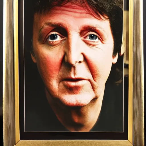 Image similar to a framed portrait of Paul McCartney, 8k, high definition, highly detailed, photo-realistic