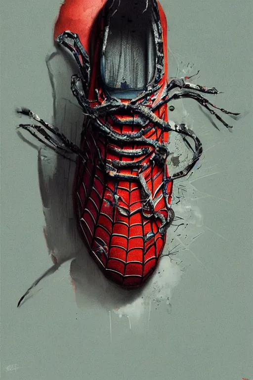 Image similar to spiderman sneakers, decorative ornaments, by carl spitzweg, ismail inceoglu, vdragan bibin, hans thoma, greg rutkowski, alexandros pyromallis, perfect face, sharply focused, sharply detailed, centered, rule of thirds, realistic shading