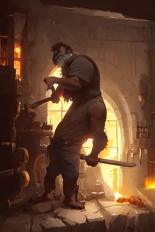 Prompt: jack black the blacksmith by greg rutkowski