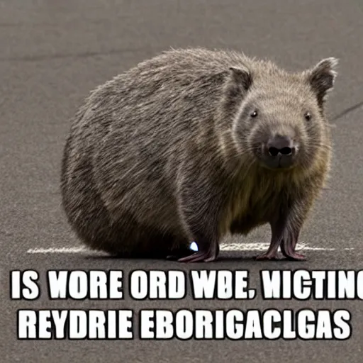 Prompt: a meme image of a wombat saying i like riding on a bicycle