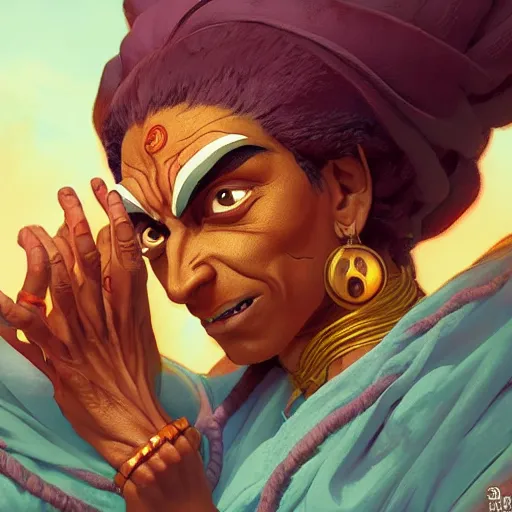 Image similar to apu as dhalsim from street fighter, 4 k, ultra realistic, detailed focused art by artgerm and greg rutkowski and alphonse mucha