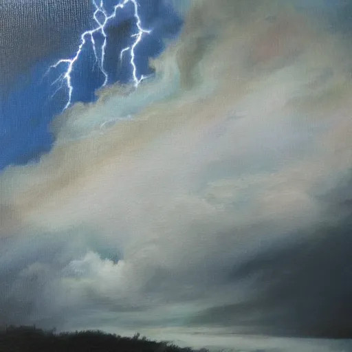 Image similar to thunderstorm with lots of lightning, oil painting