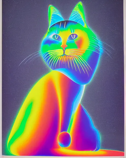 Image similar to a giant contraption for probing and amplifying the thoughts of a fluffy cat, exhibited and touted by its inventor at a county fair in rural Kansas, a Victorian lithograph, by Felipe Pantone, Lisa Frank