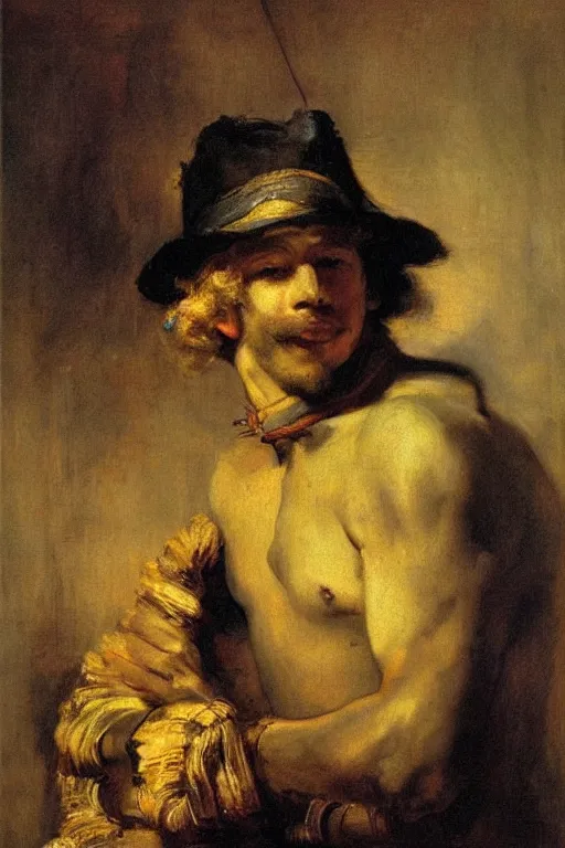 Prompt: attractive male, painting by rembrandt, gaston bussiere, j. c. leyendecker