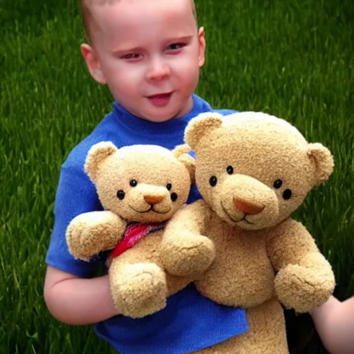 Prompt: teddy holding a teddy holding a teddy hugging a teddy squeezing a teddy
