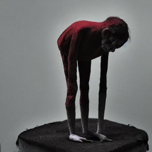 Image similar to the shame, surrealistic detailed claymation art, dark, moody, foggy