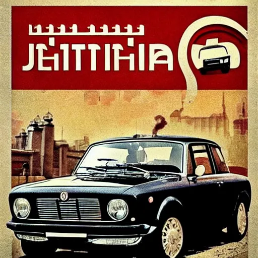 Prompt: fiat 124 berlina in soviet city. Film poster. Epic cinematic