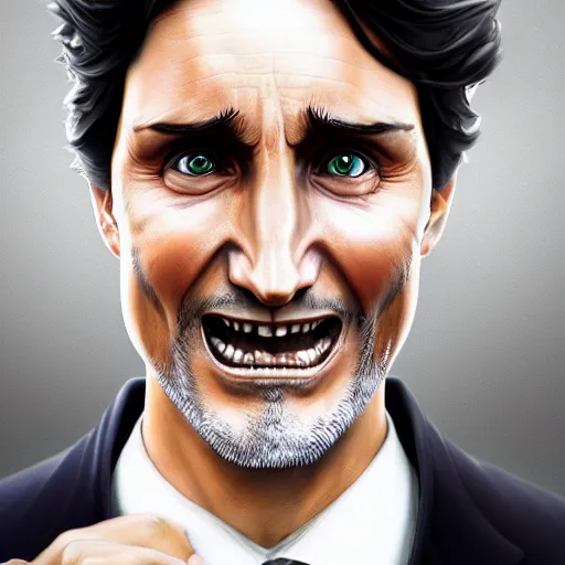 Image similar to an evil Justin Trudeau, made by Stanley Artgerm Lau, WLOP, Rossdraws, ArtStation, CGSociety, concept art, cgsociety, octane render, trending on artstation, artstationHD, artstationHQ, unreal engine, 4k, 8k,