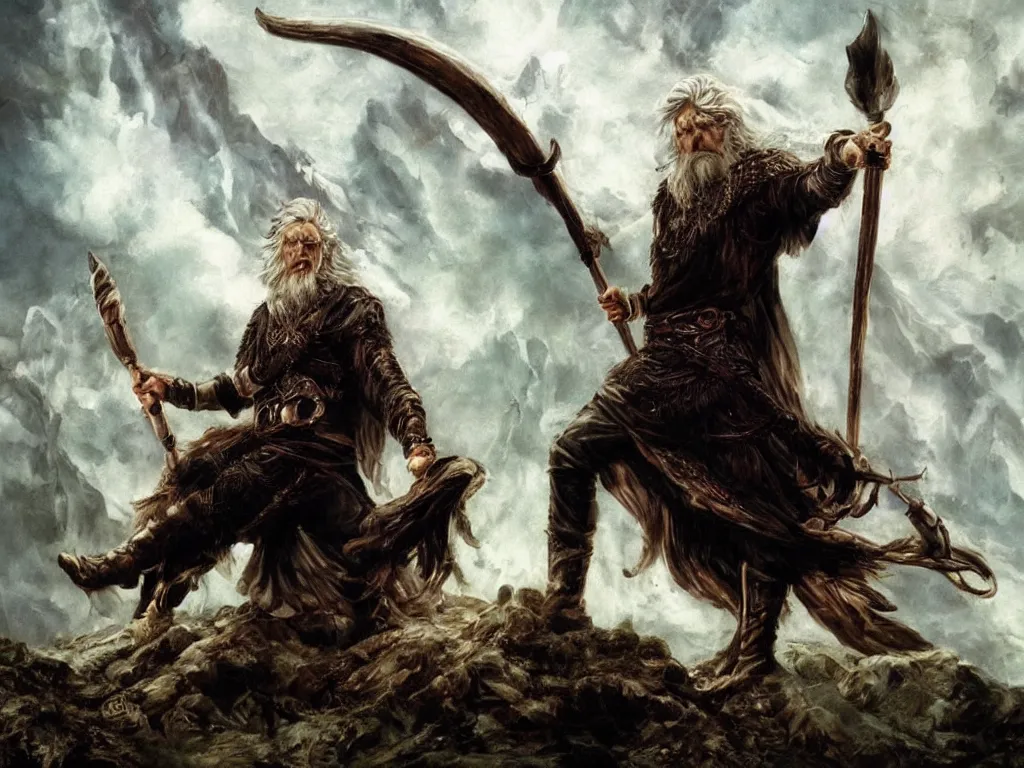 Image similar to Odin the wanderer, neo-romanticism, norse mythology