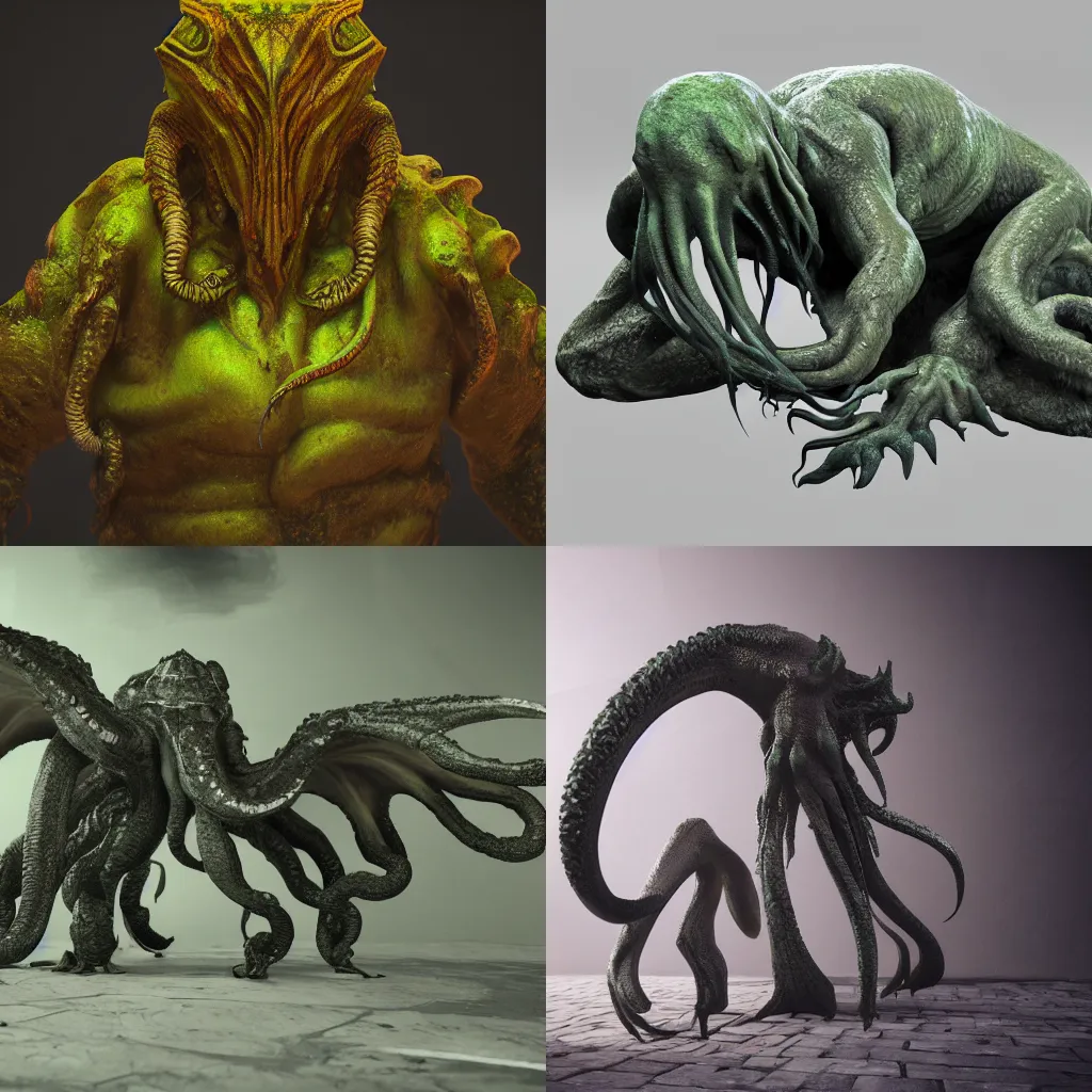 Image similar to cthulhu, octane render, unreal engine, ultradetailed, stylized as a 3 dimensional render