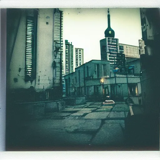 Prompt: polaroid photo of cyberpunk tallinn