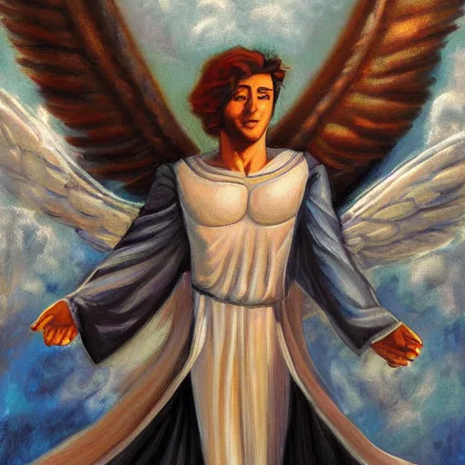 Image similar to piero angela as an angel in the sky, art by artgerma