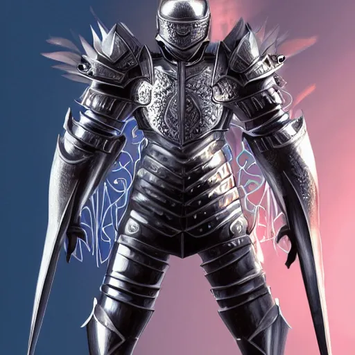 Image similar to full body digital painting of ajustin bieber as a king seraphim knight, in a pearl armor magicpunk chrome body sculpted intricate armor. big medium small details, reflect 8 k uhd, unreal engine, octane render in the artstyle of finnian macmanus, john park and greg rutkowski