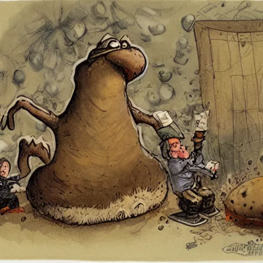 Image similar to giant slug runs amuck in hogwart lab with students, by jean - baptiste monge!!!