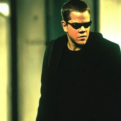 Prompt: matt damon as neo in the matrix